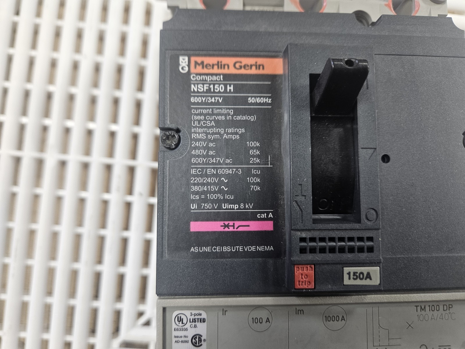 Merlin Gerin NSF150H 100A 600V 3P Molded Case Circuit Breaker w/ TM100DP
