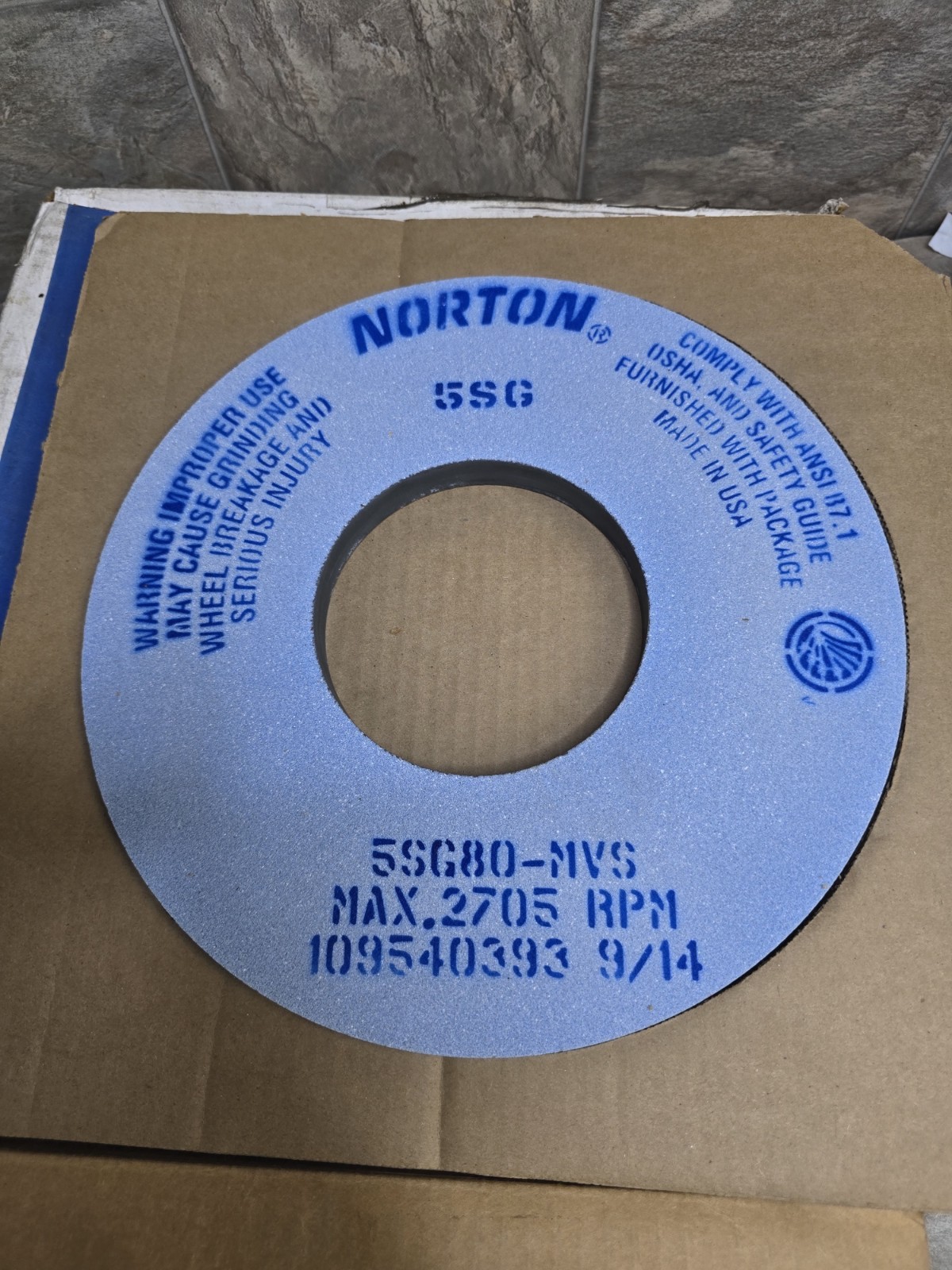 Norton Grinding Wheel 12″x3/4″x5″ 5SG80 FACE M FROM SIDE A BLUEPRINT 109540393
