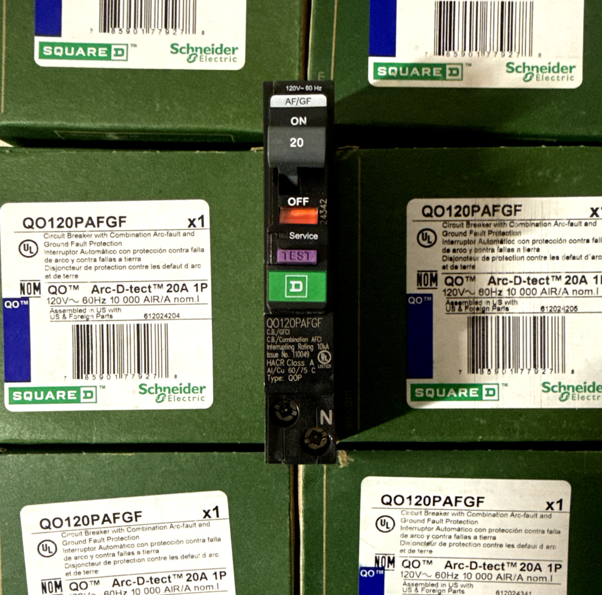 10 PCS QO120PAFGF SQUARE D QO 1P 20A AF/GF DUAL-FUNCTION CIRCUIT BREAKER