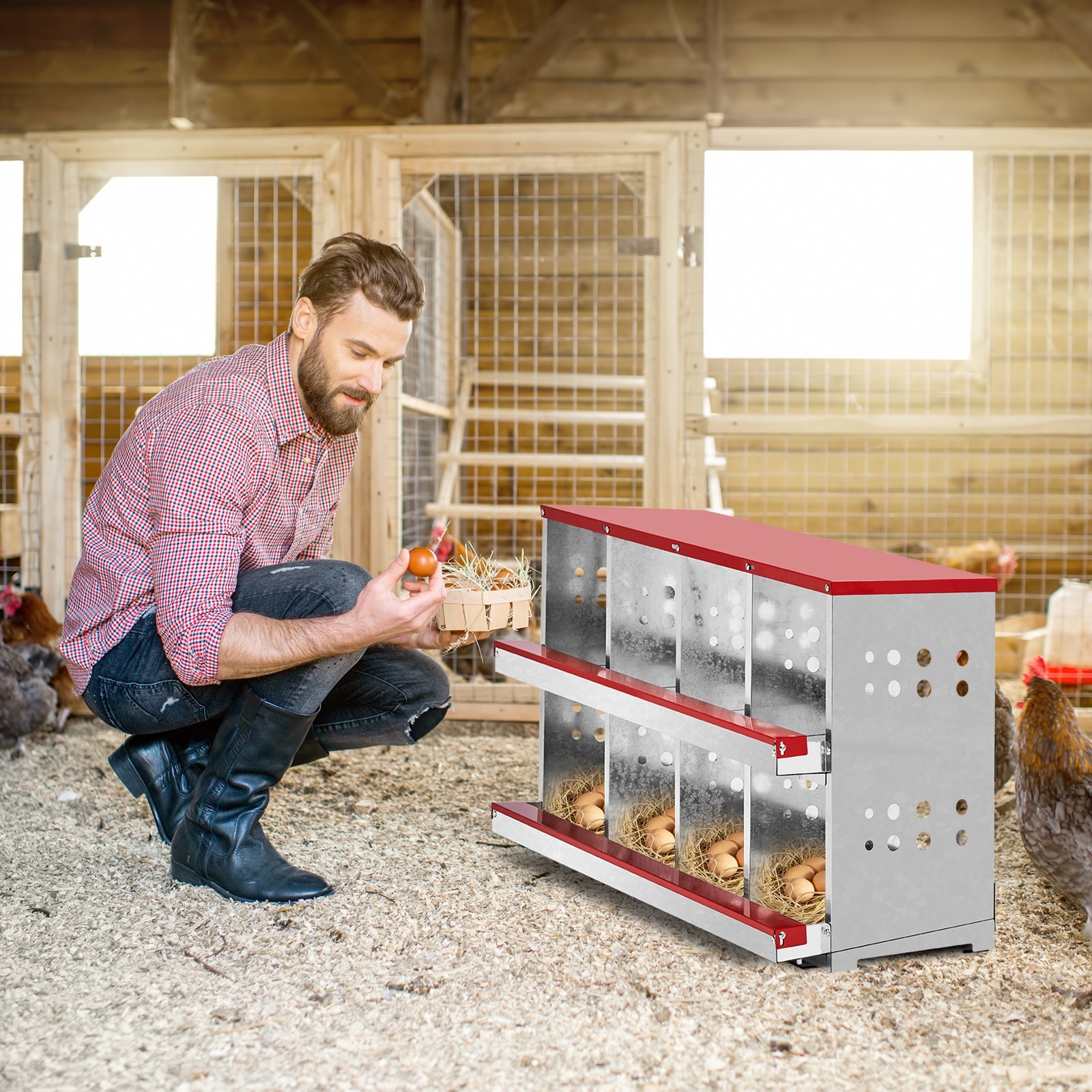 8 Compartment Roll Out Chicken Nesting Box Basket Egg Nest Laying Hens Coop Box