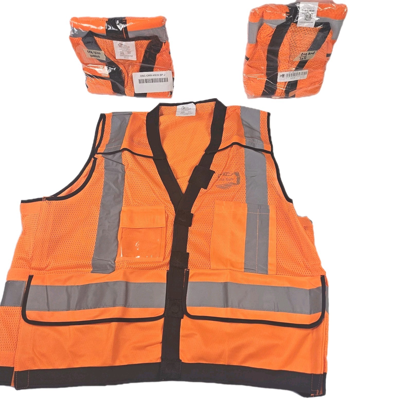 Lot 3 ORR Safety ANSI Class 2 Type R Hi Vis Orange Mesh Safety Vest Big & Tall