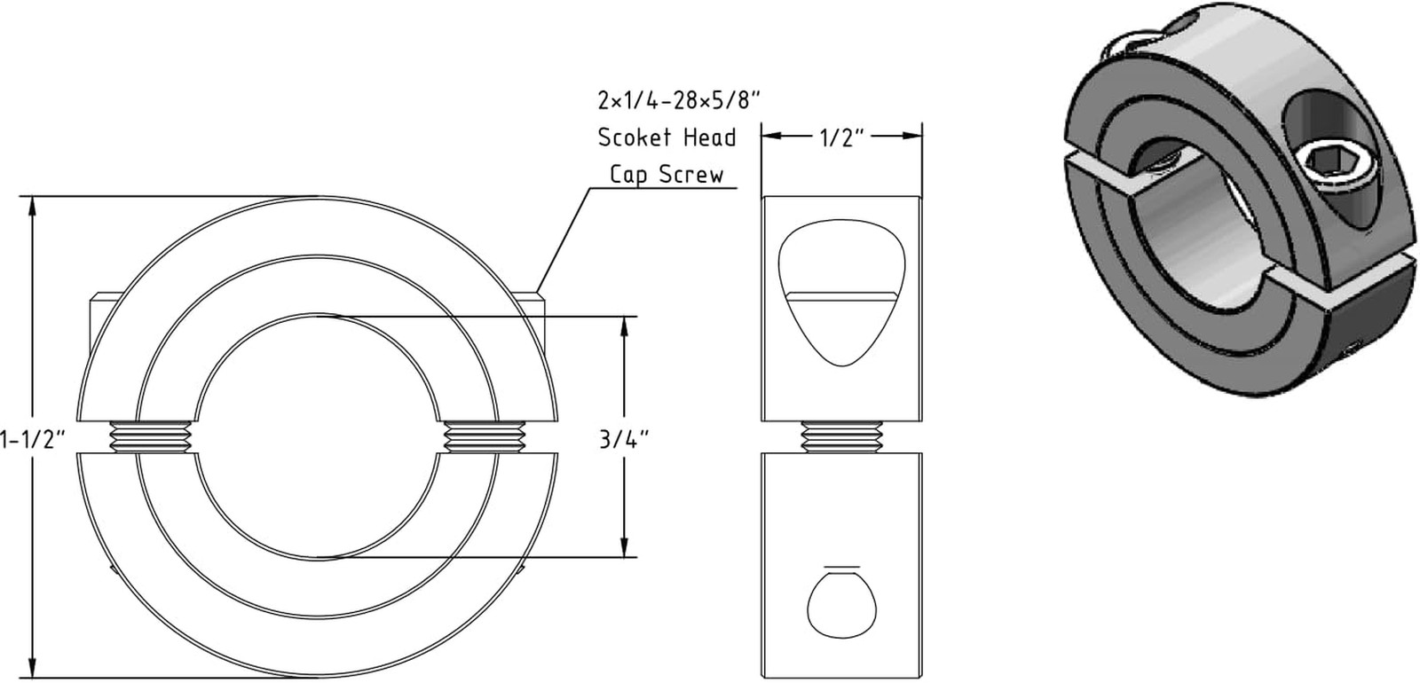 Double Split Clamp-On Shaft Collars of Metal 3/4″ Bore Set Screw, 2-Piece
