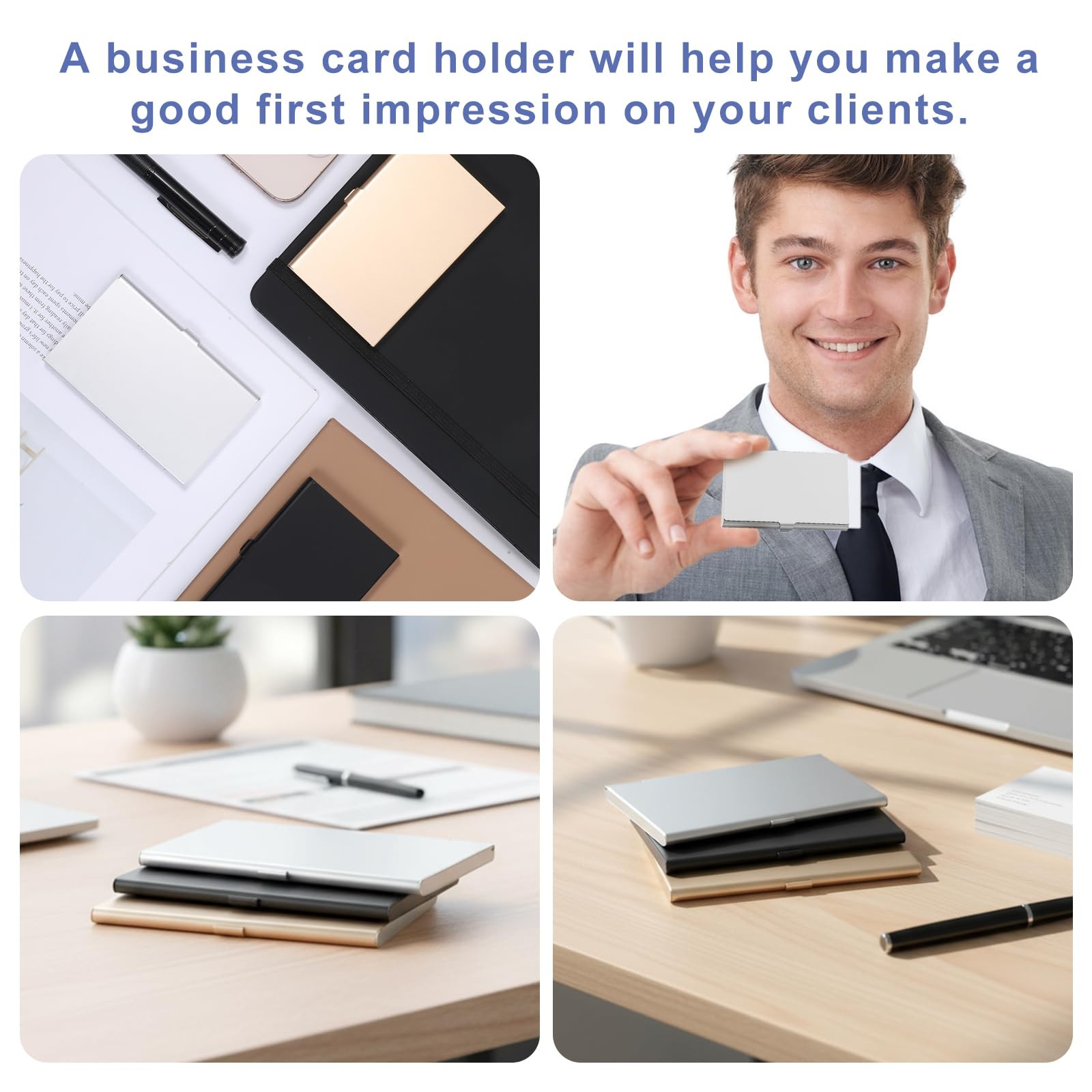 3-Pack Slim Aluminum Pocket Business Card Holder Cases for Men and Women