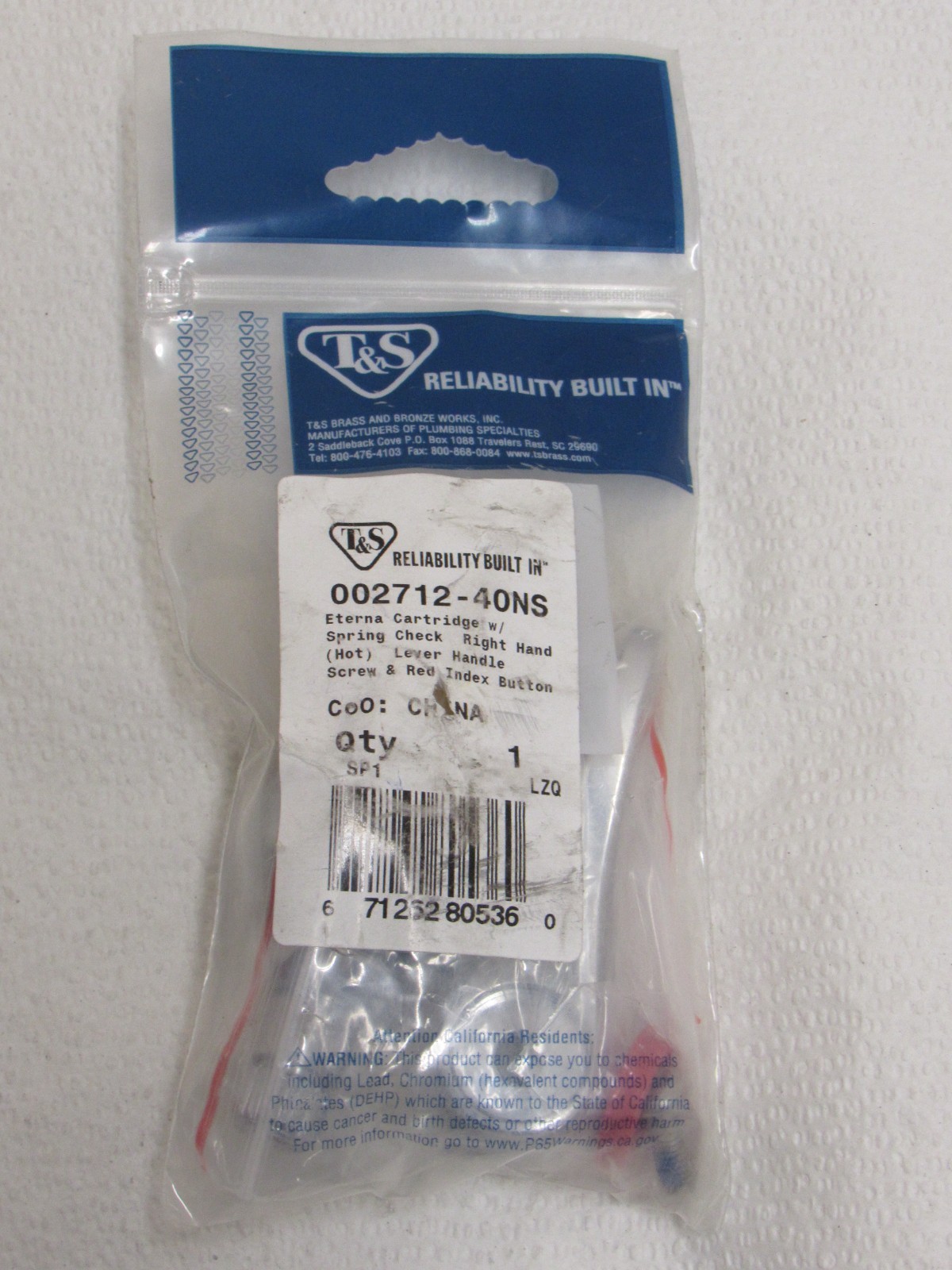 T&S Reliability Built Eterna Cartridge with Spring Check Right Hand 002712-40NS
