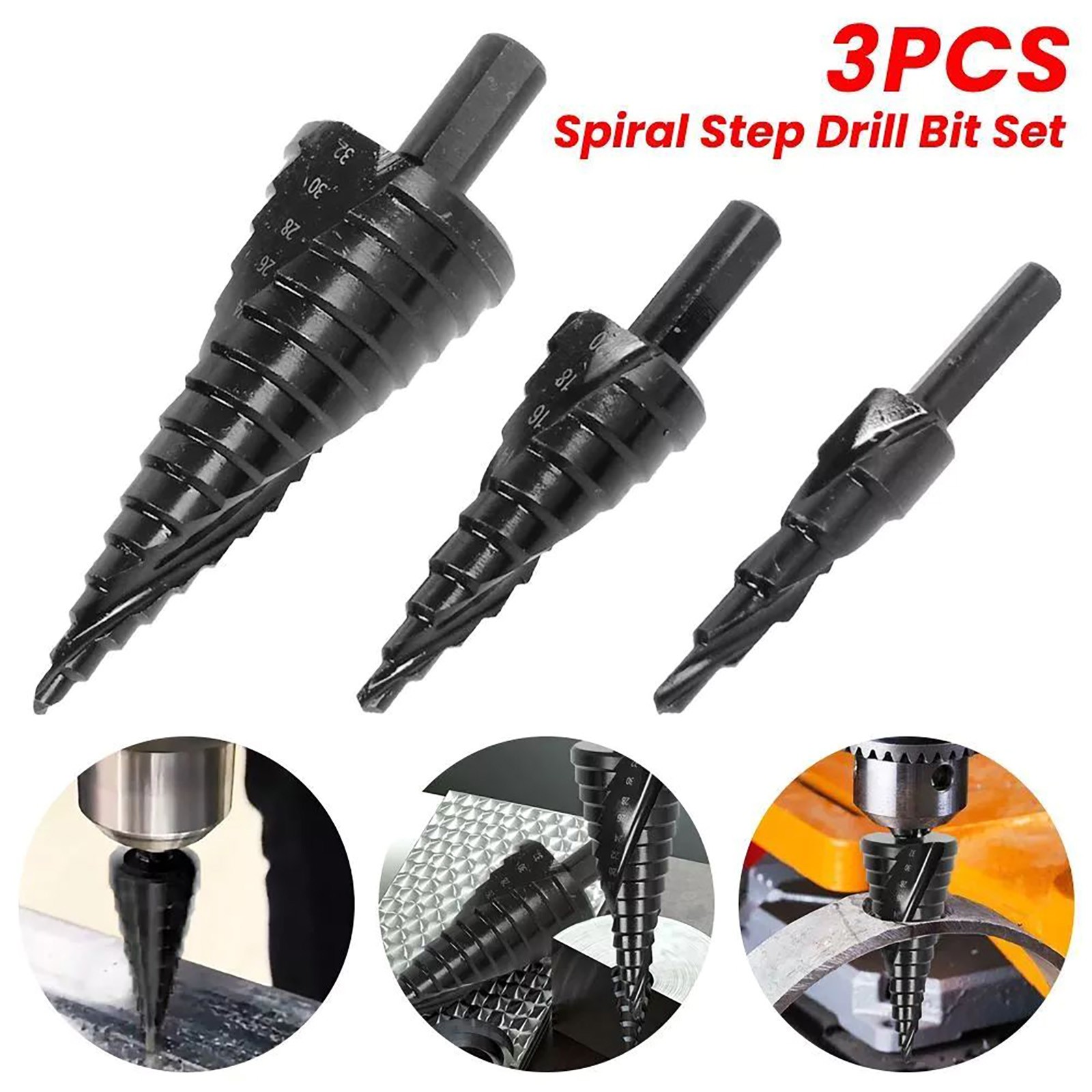 3Pcs/Set HSS Step Drill Bit Set Large Cone Titanium Bit Metal Hole Cutter