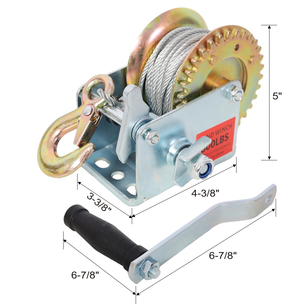 800LBS Hand Winch with 32.8FT Steel Cable, Galvanized Shell, 3.1:1 Gear Ratio…