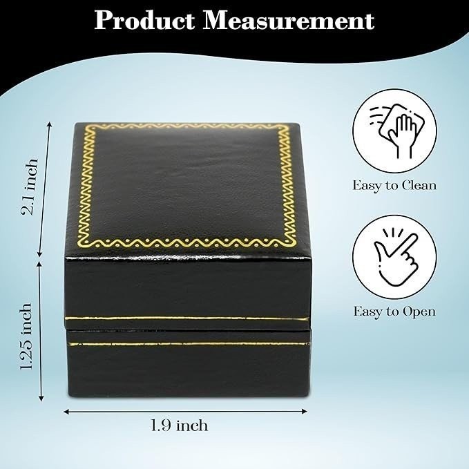 Novel Box Black Earring Gift Boxes 2.1×1.9×1.25in Gold Trim Leatherette Case