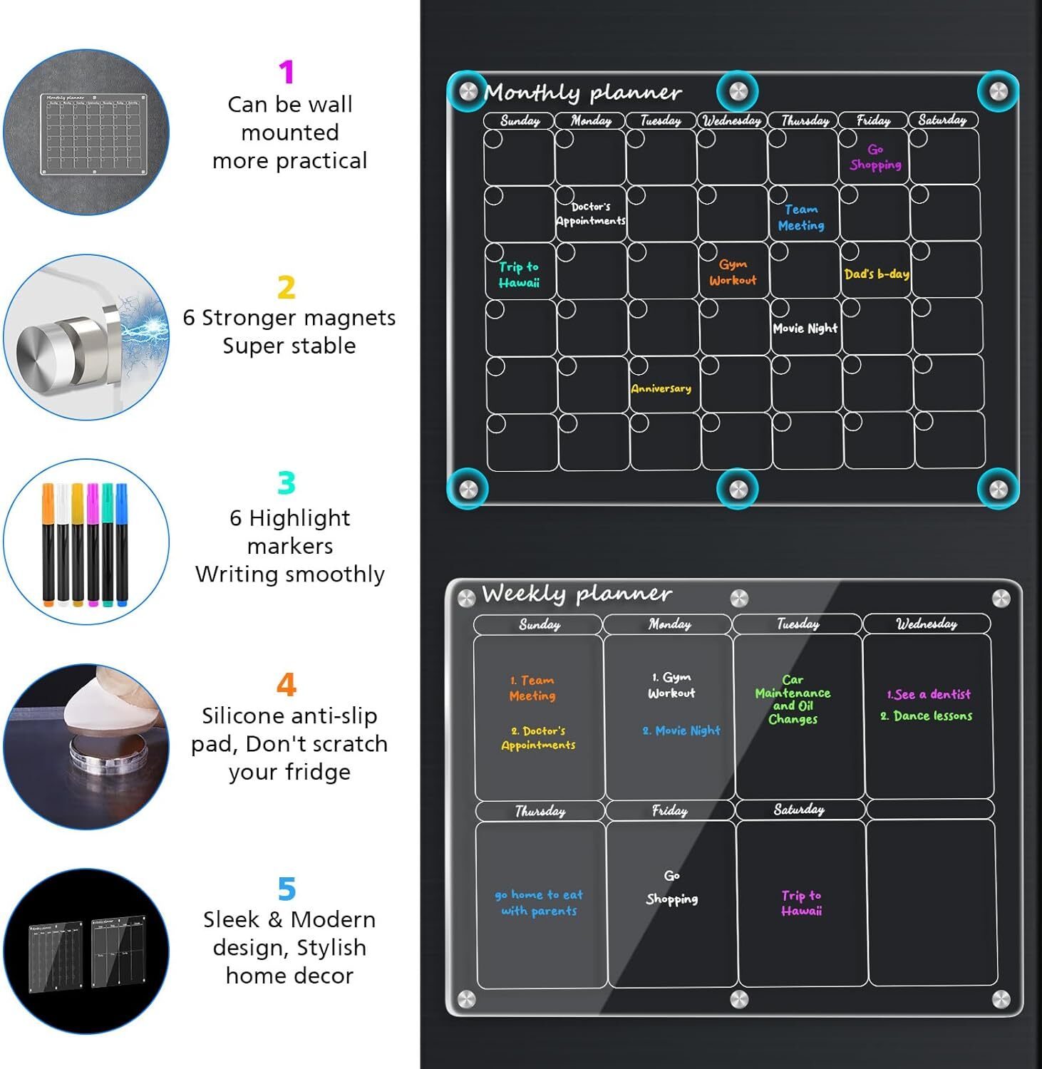 Acrylic Magnetic Monthly Weekly Calendars for Fridge Transparent Dry Erase Board