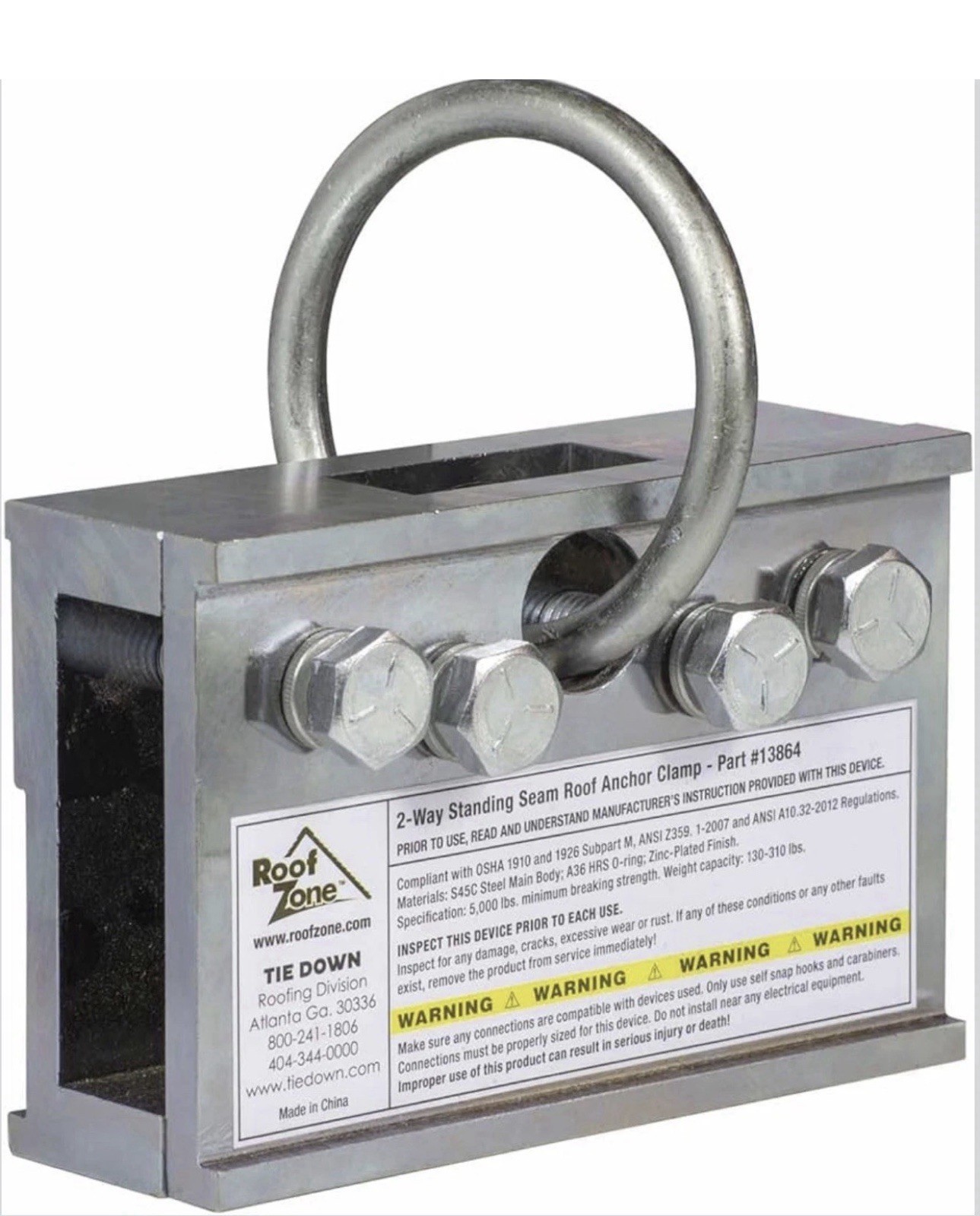 Roof Zone 2-Way Standing Seam Anchor Clamp Tie Down PART No. 13864 New