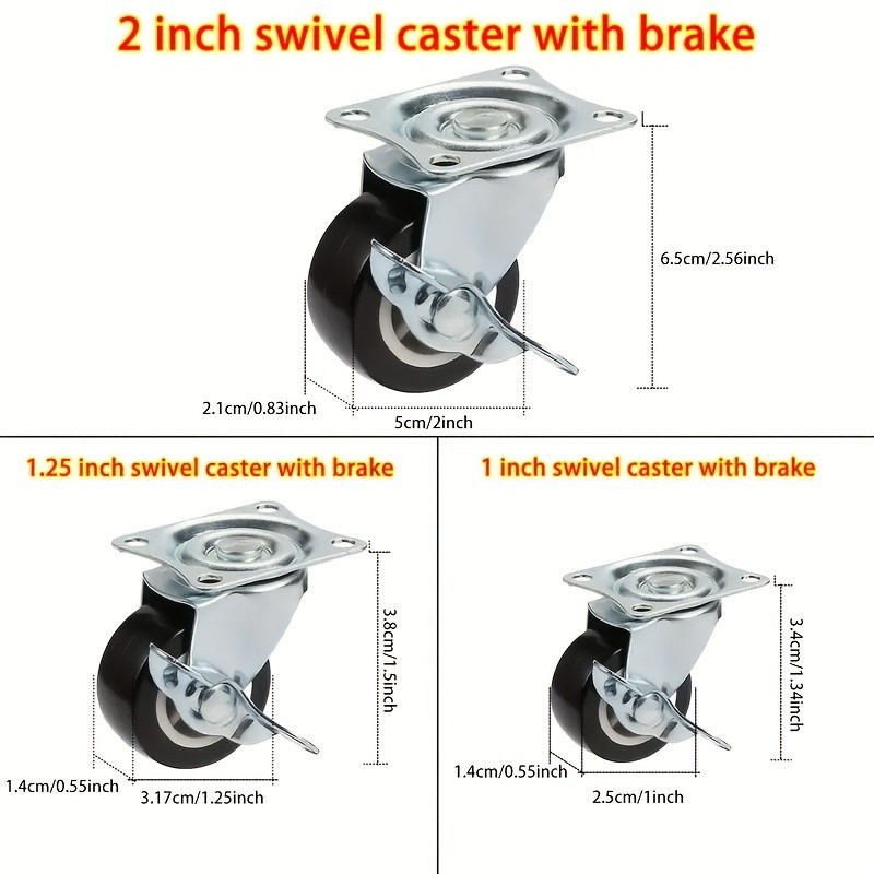 Swivel Caster Wheels with Brake – Quiet, 360° Rotating for Furniture & Carts