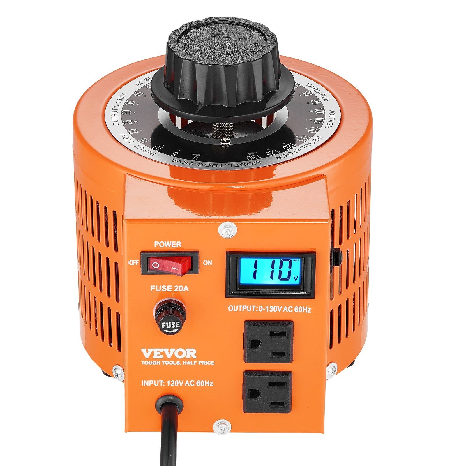 2000VA Industrial Voltage Regulator 110V Input 0-130V Output LCD Thermal