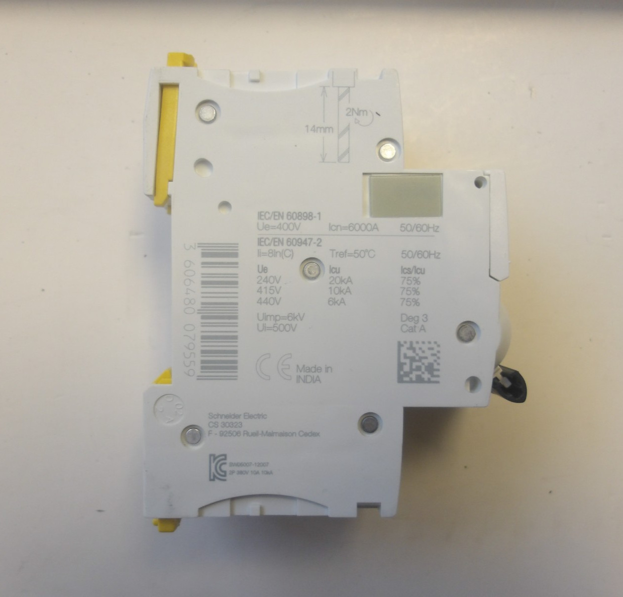 SCHNEIDER ELECTRIC P/N: A9F74210 CIRCUIT BREAKER 10A 2POLE 400V AC 50/60HZ