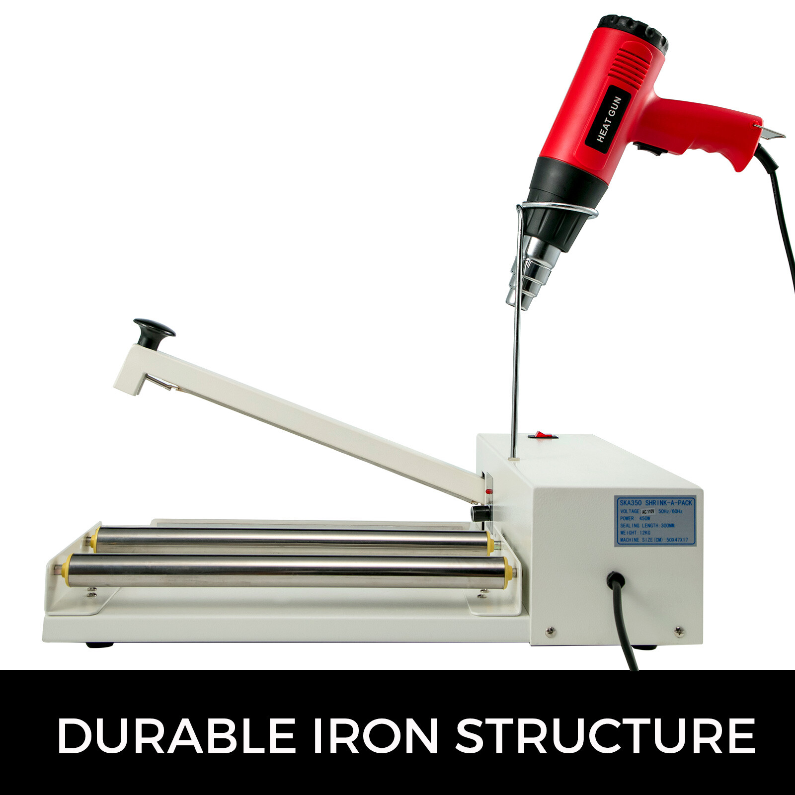 VEVOR 24″ Shrink Wrap Machine I-Bar Heat Sealer System w/1800W Heat Gun and Film