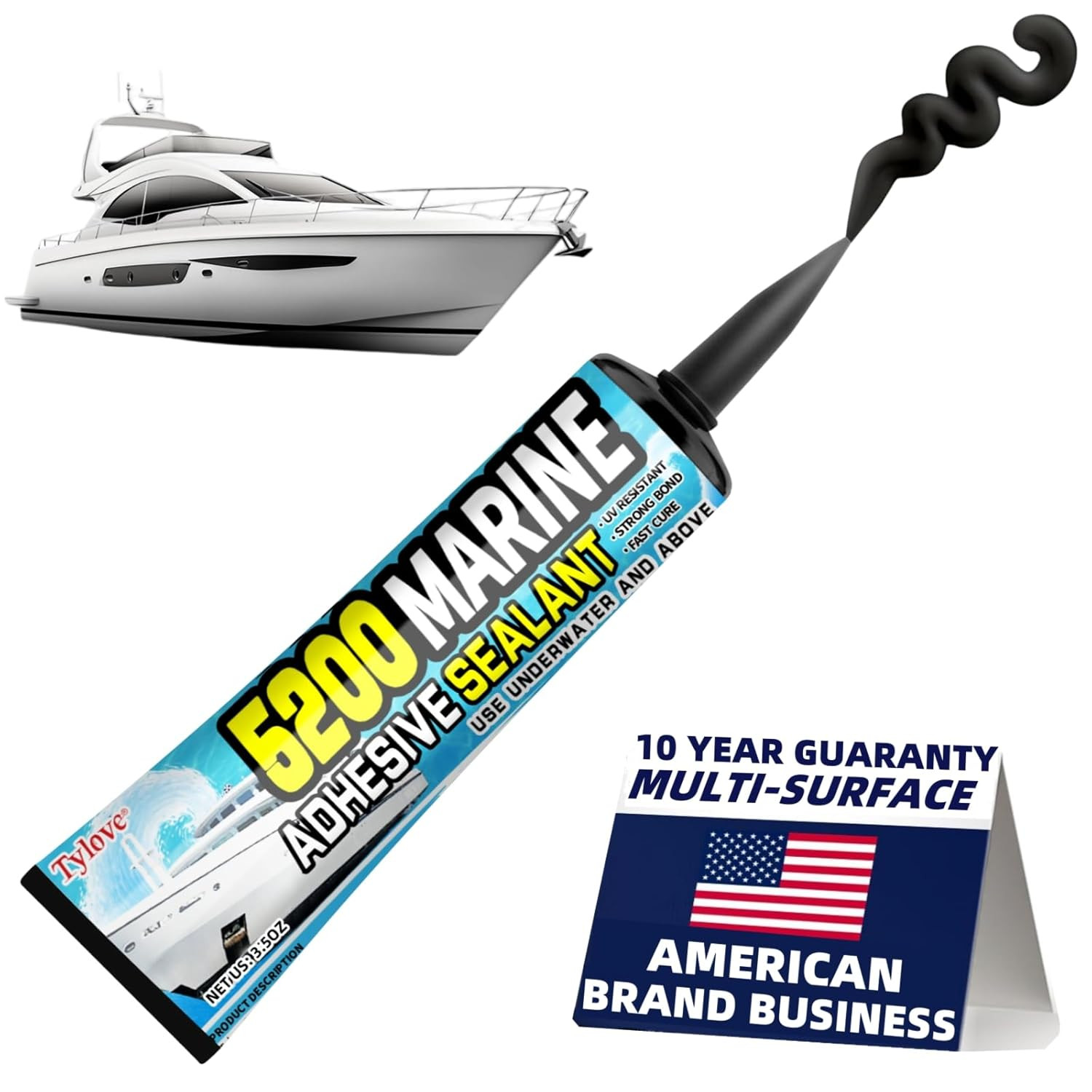 [Black] 3Oz Marine Adhesive Sealant 5200 Fast Cure – Permanent, Watertight Bondi