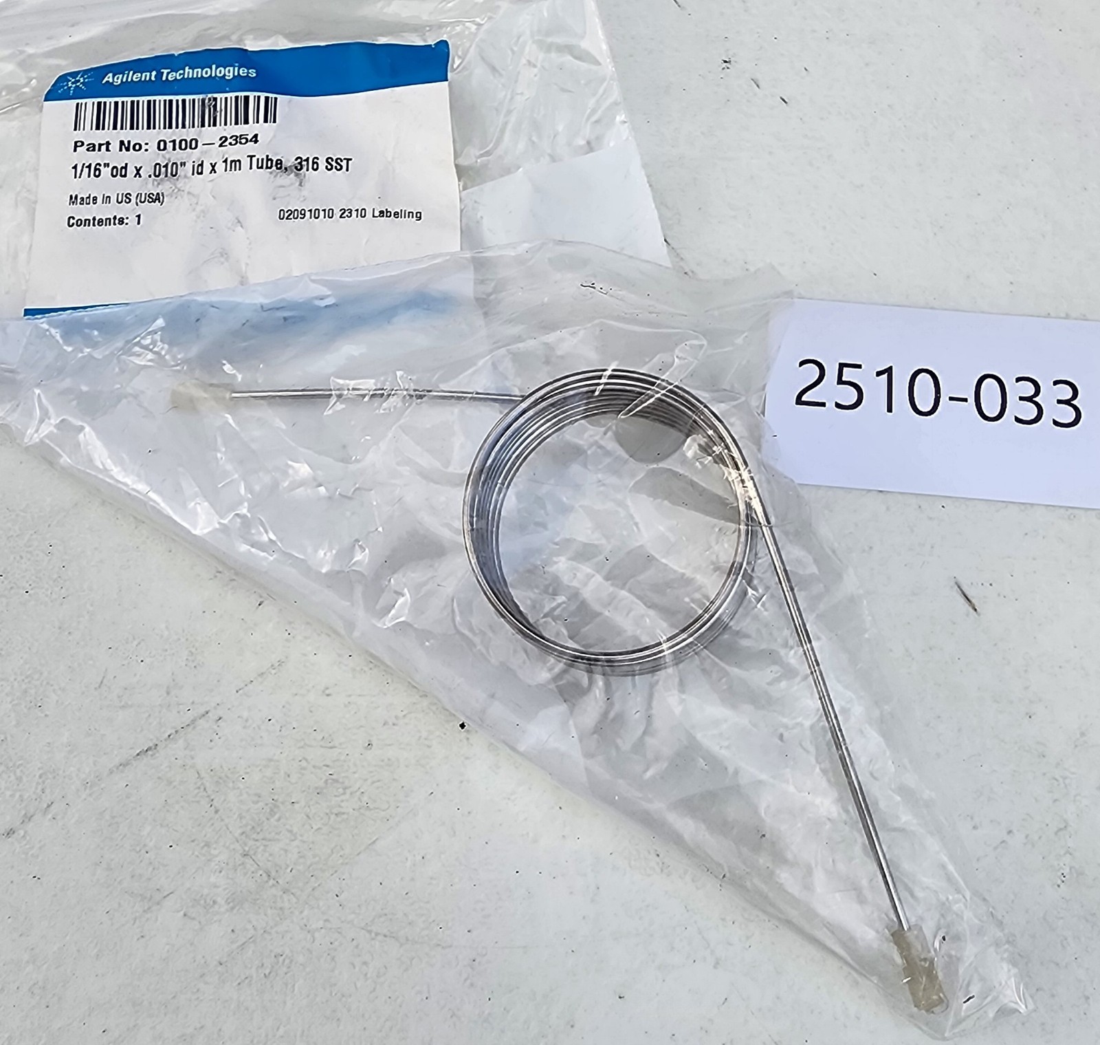 Agilent Technologies 0100-2354 Stainless Steel Tubing 1/16 in OD x 0.010 in ID
