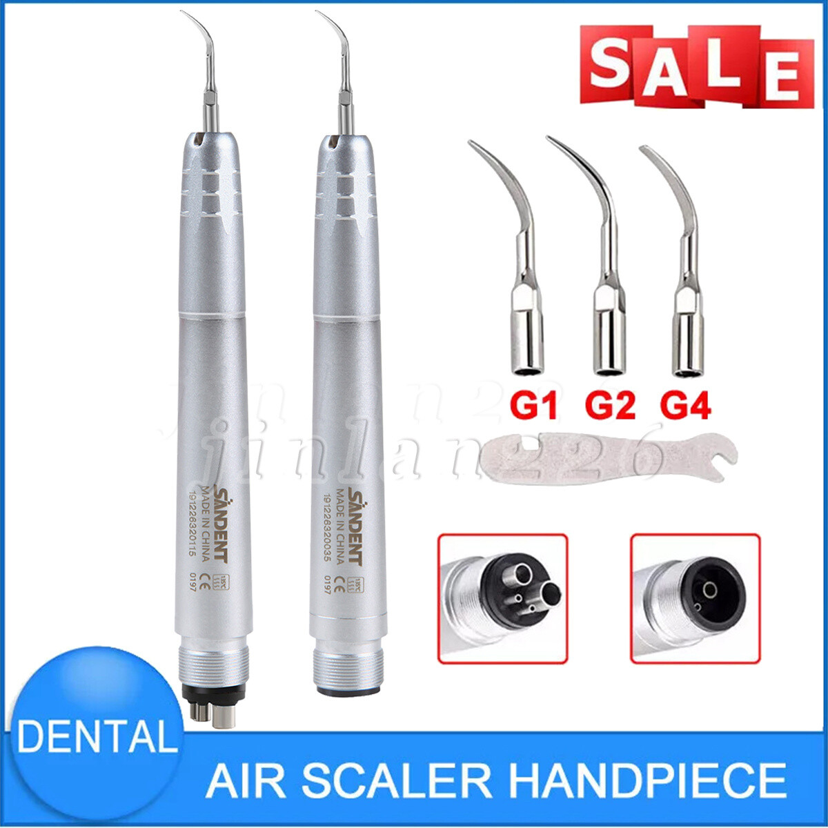 Dental Ultrasonic Air Scaler Handpiece 2&4Hole w 3Tips&Scaler Tips&Wrench Key US