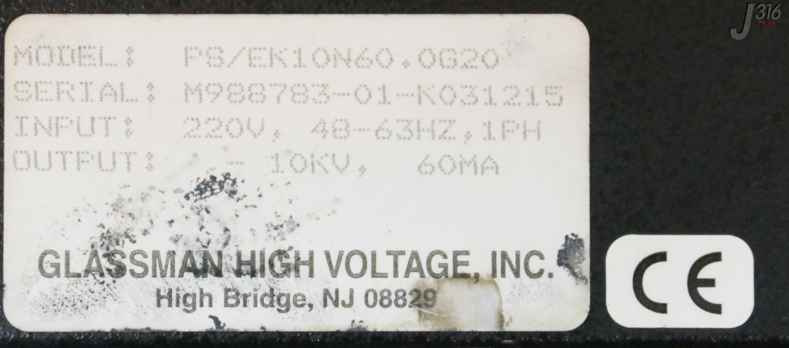 32813 GLASSMAN HIGH VOLTAGE POWER SUPPLY, SERIES EK, 10KV PS/EK10N60.0G20