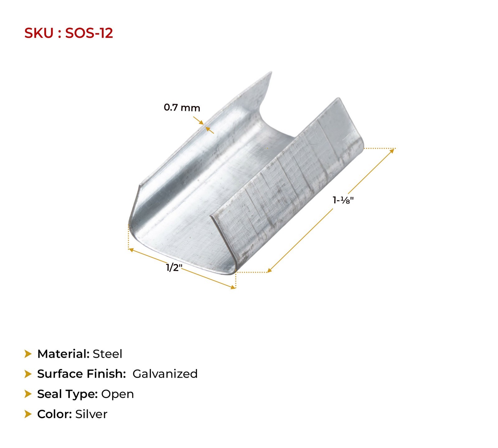 2000Pcs Open Snap-on Strapping Seal 1/2″ Steel Strapping Superior Holding Power