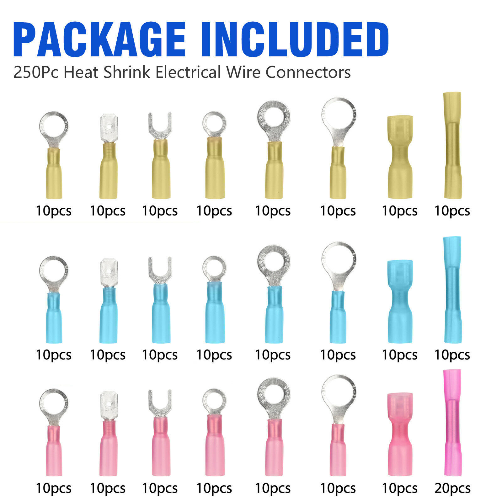 300PCS Insulated Electrical Wire Splice Terminal Spade Crimp Ring Connectors Kit