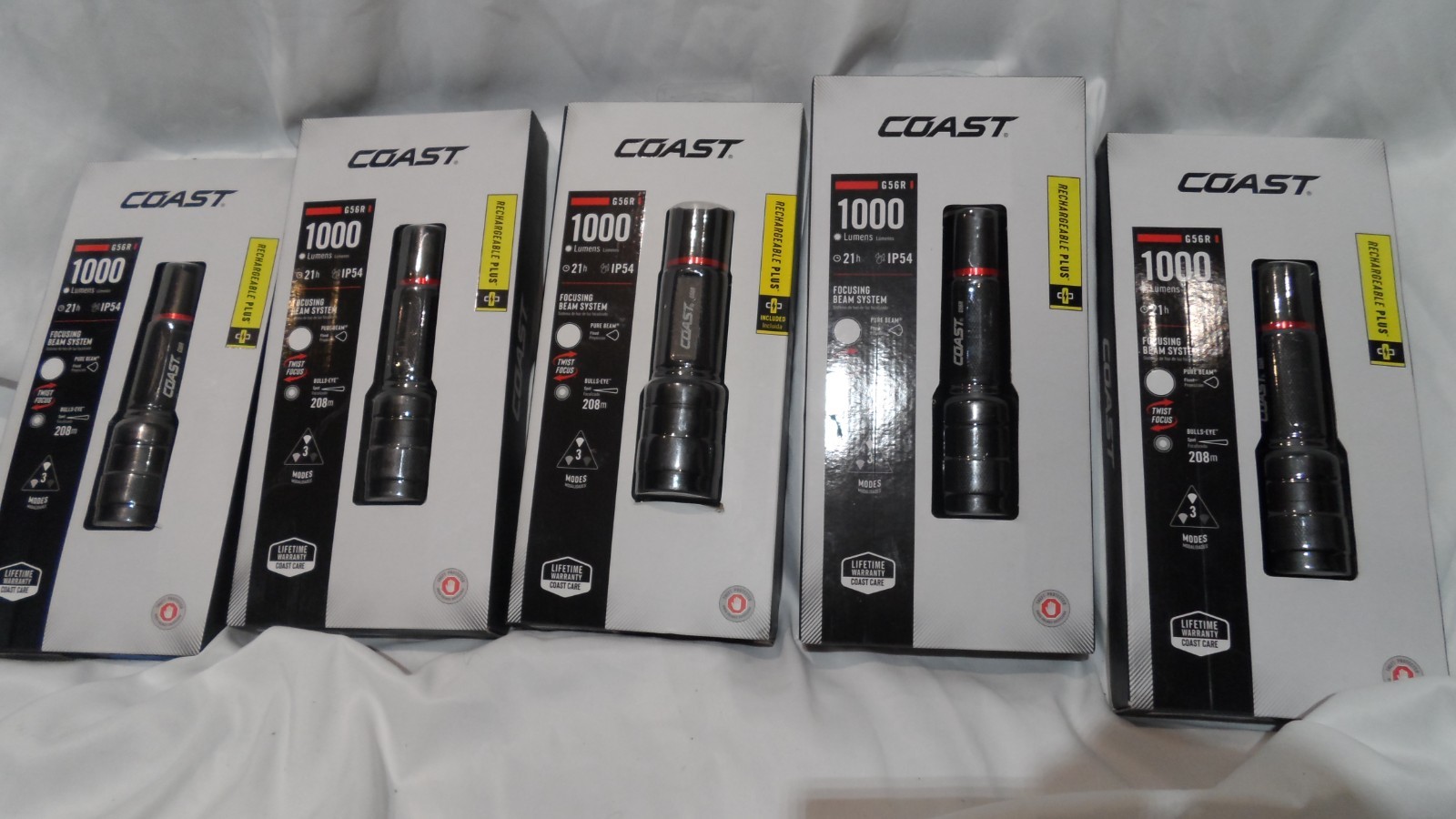 Lot of 5 Coast G56R 1000 Lumens USB-C Rechargeable IP54 Twist-Focus Flashlight