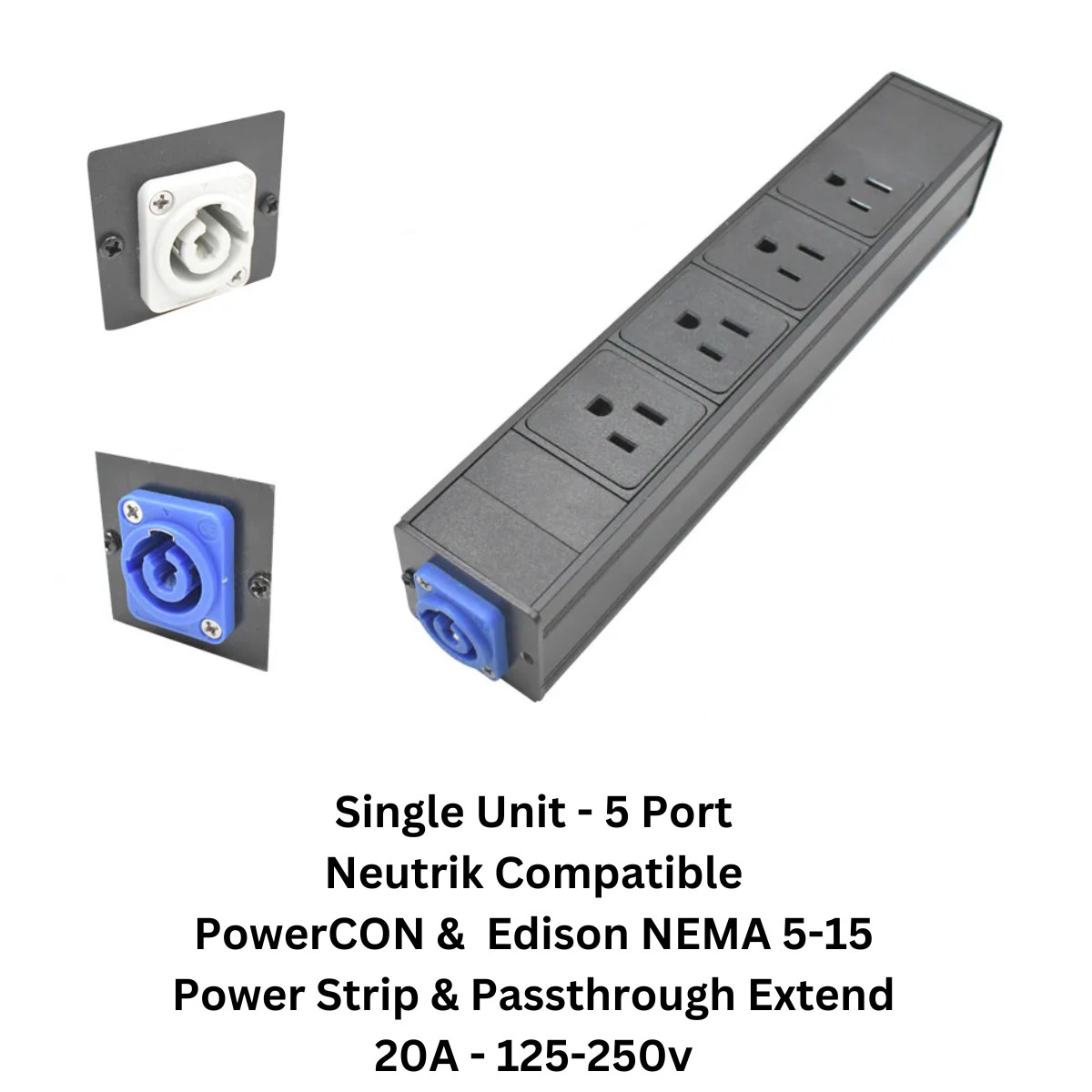 Neutrik Compatible PowerCon to 5-15 Edison Power Strip Distro Quad Box Extension
