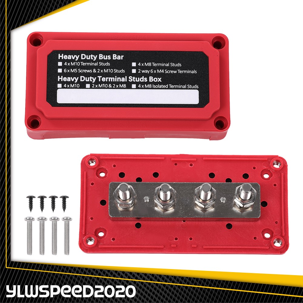 Heavy Duty 4 Way Bus Bar/Power Distribution Box Screw Terminal Studs 300A 48V DC