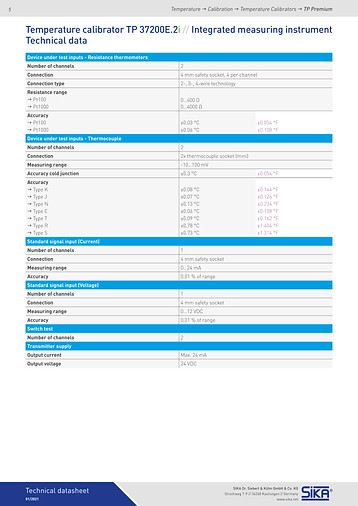 SIKA TP37200E.2i Premium Temperature Calibrator Range -55°C to 200 °C