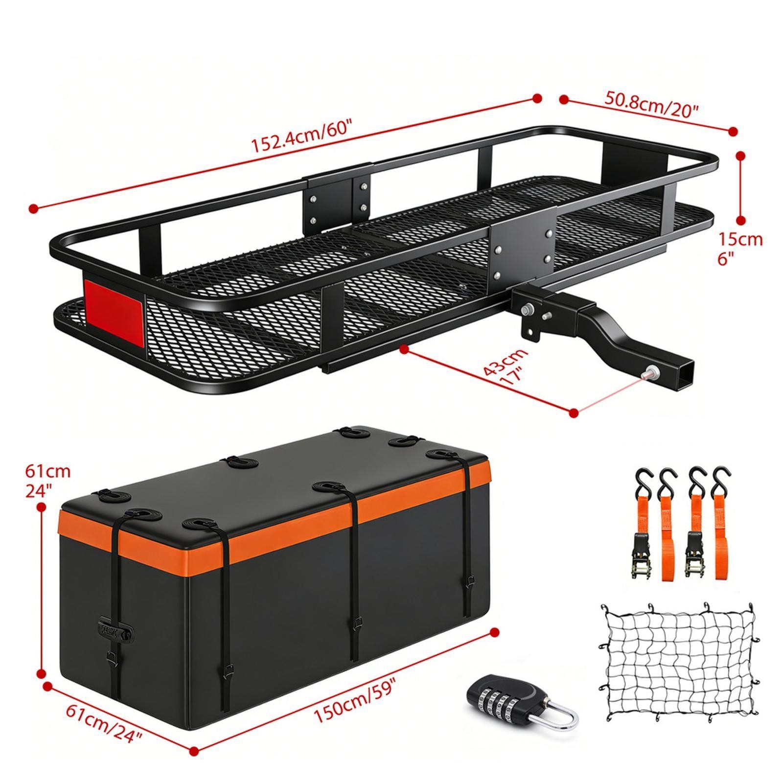 Heavy Duty Load Folding Hitch Cargo Carrier, 500Lbs Trailer Basket, Waterproof