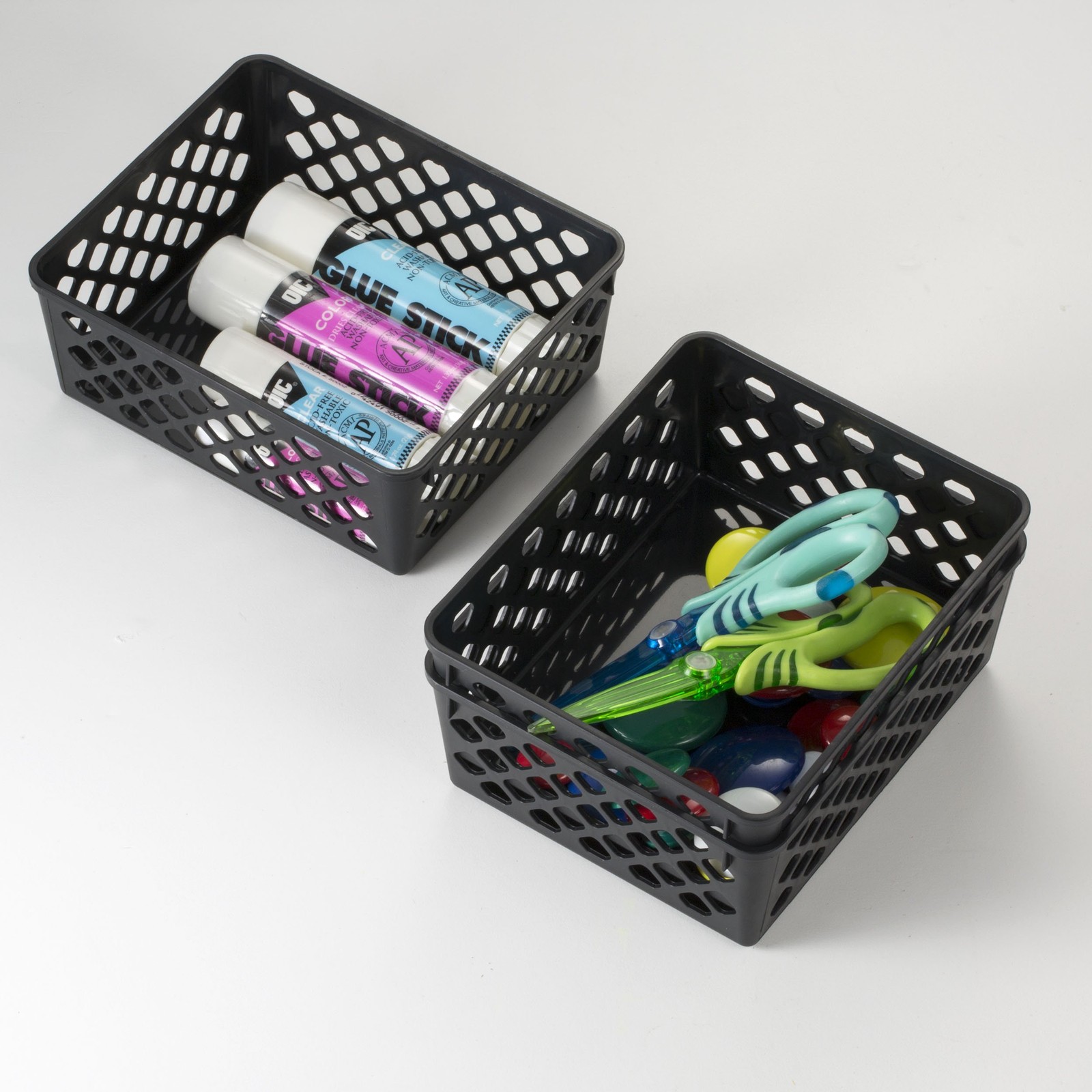 Officemate Recycled Supply Basket, Plastic, 6.13 x 5 x 2.38, Black, 3/Pack