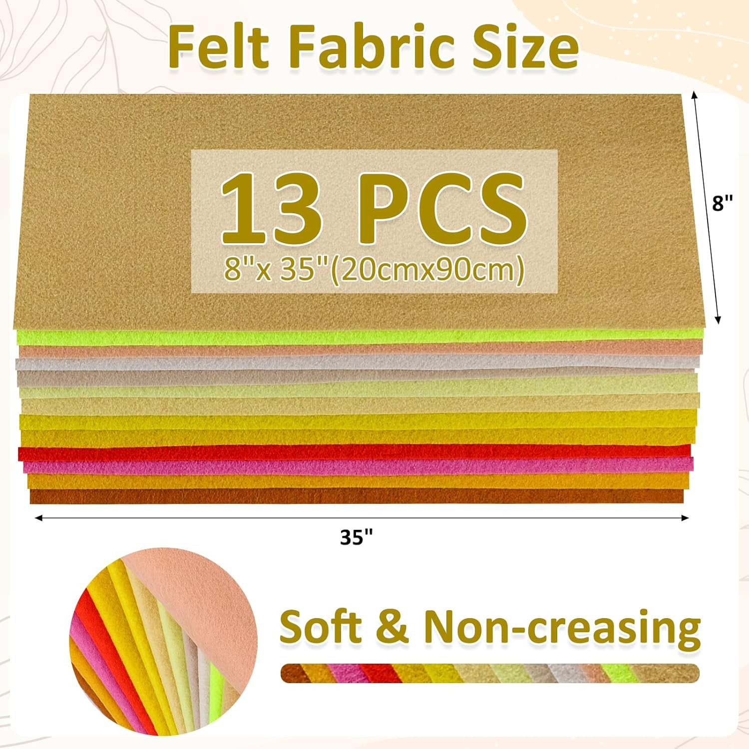 13 Rolls 8″X35″ 1.4Mm Thick Soft Felt Fabric Sheet 13 Assorted Yellow Series Col