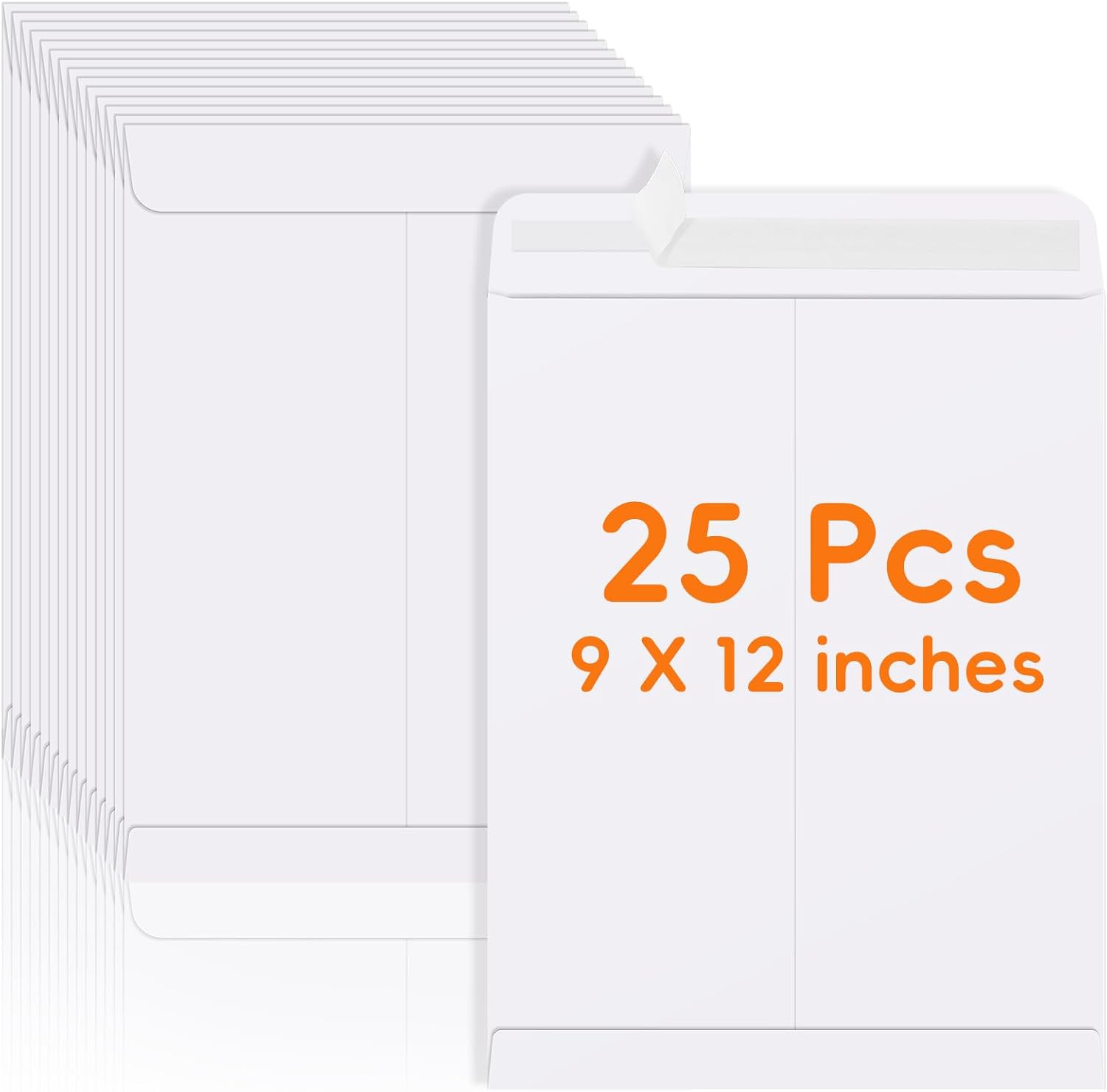25 Pack Catalog Mailing Envelopes, 9 X 12 Inches Self-Seal White Manilla Envelop