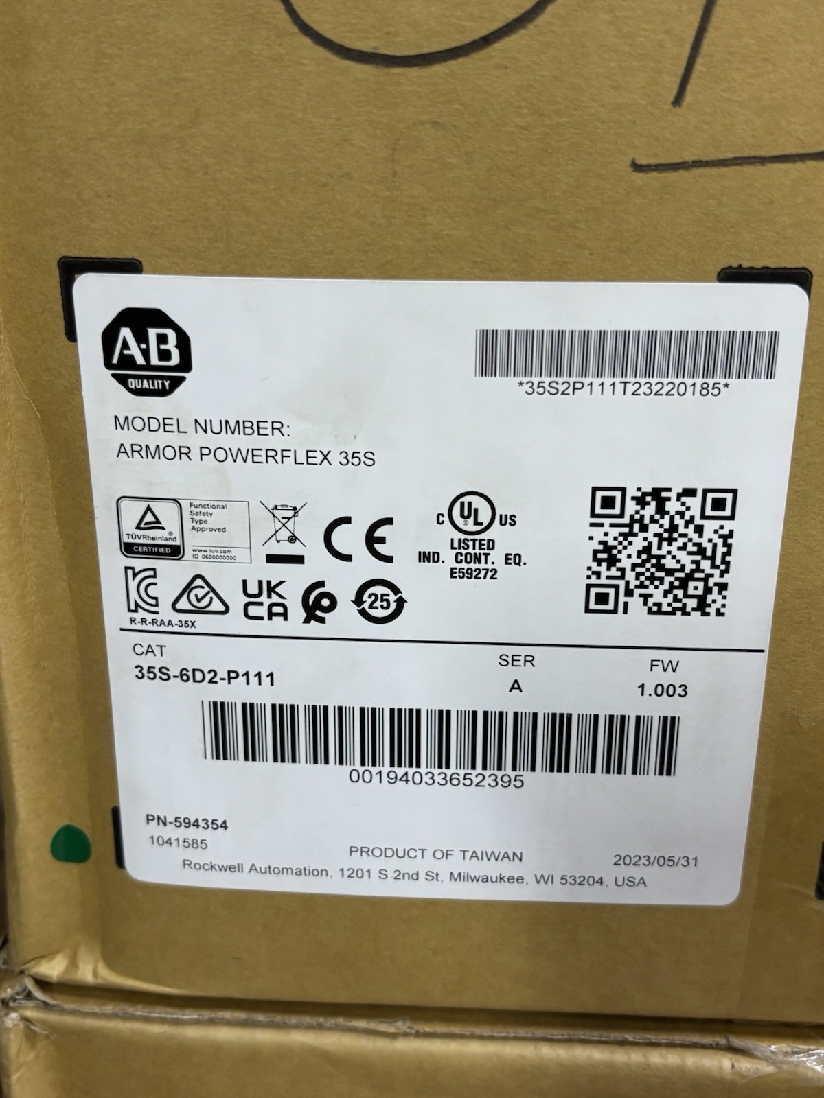 New 2HP ALLEN BRADLEY 35S-6D2-P111 ARMOR POWERFLEX 35S SAFETY DRIVE