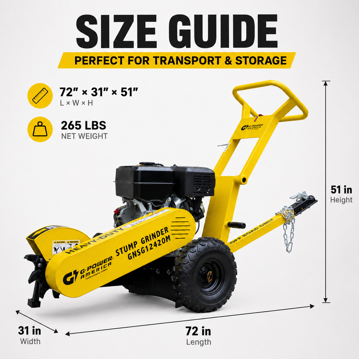 15HP 420cc Gas Stump Grinder 3600 RPM Air-Cooled OHV Gasoline Engine Walk-Behind