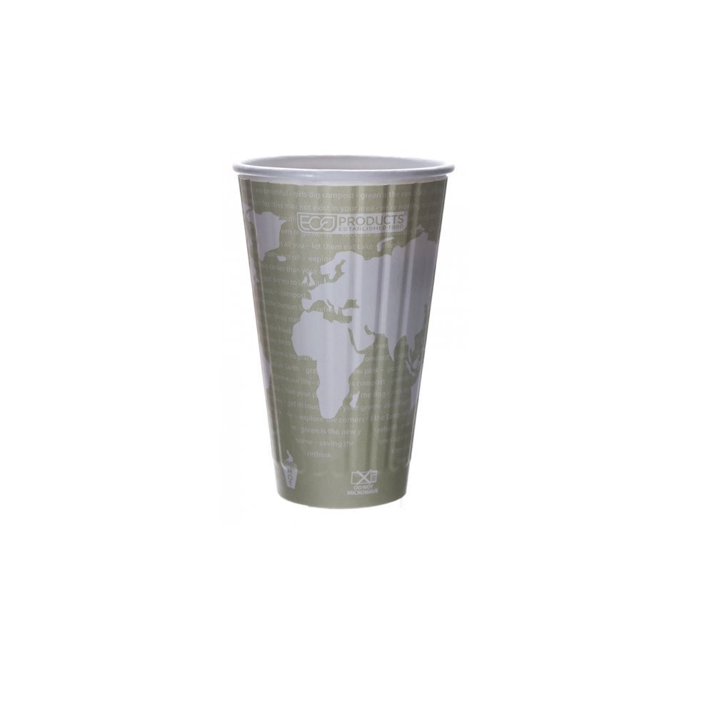 Compostable Disposable Insulated World Art 16oz Large Coffee Cups, Case of 60…