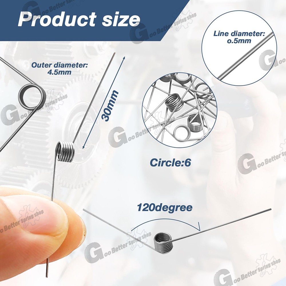 Torsion Spring 3-9 Coil (10 pcs), 1.2mm Wire dia, 6 ~ 12mm OD, Left spring Steel