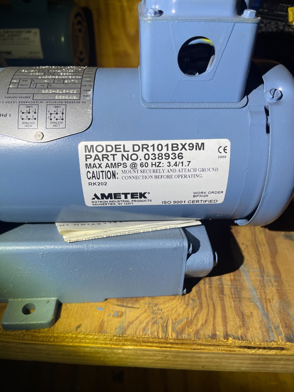 AMETEK DR101BX9 Air Blower Assembly 60Hz 1/3HP