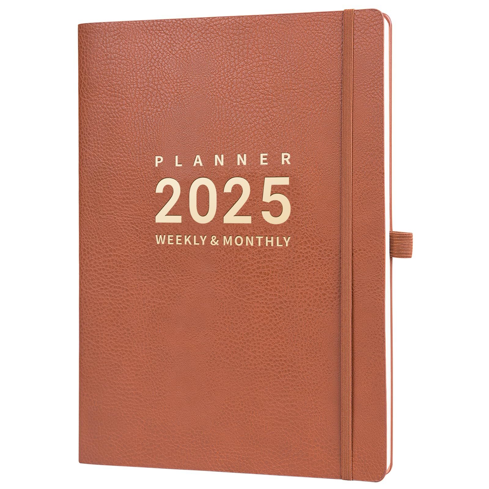 2025 Daily Weekly and Monthly Planner January to December Leather Cover Brown
