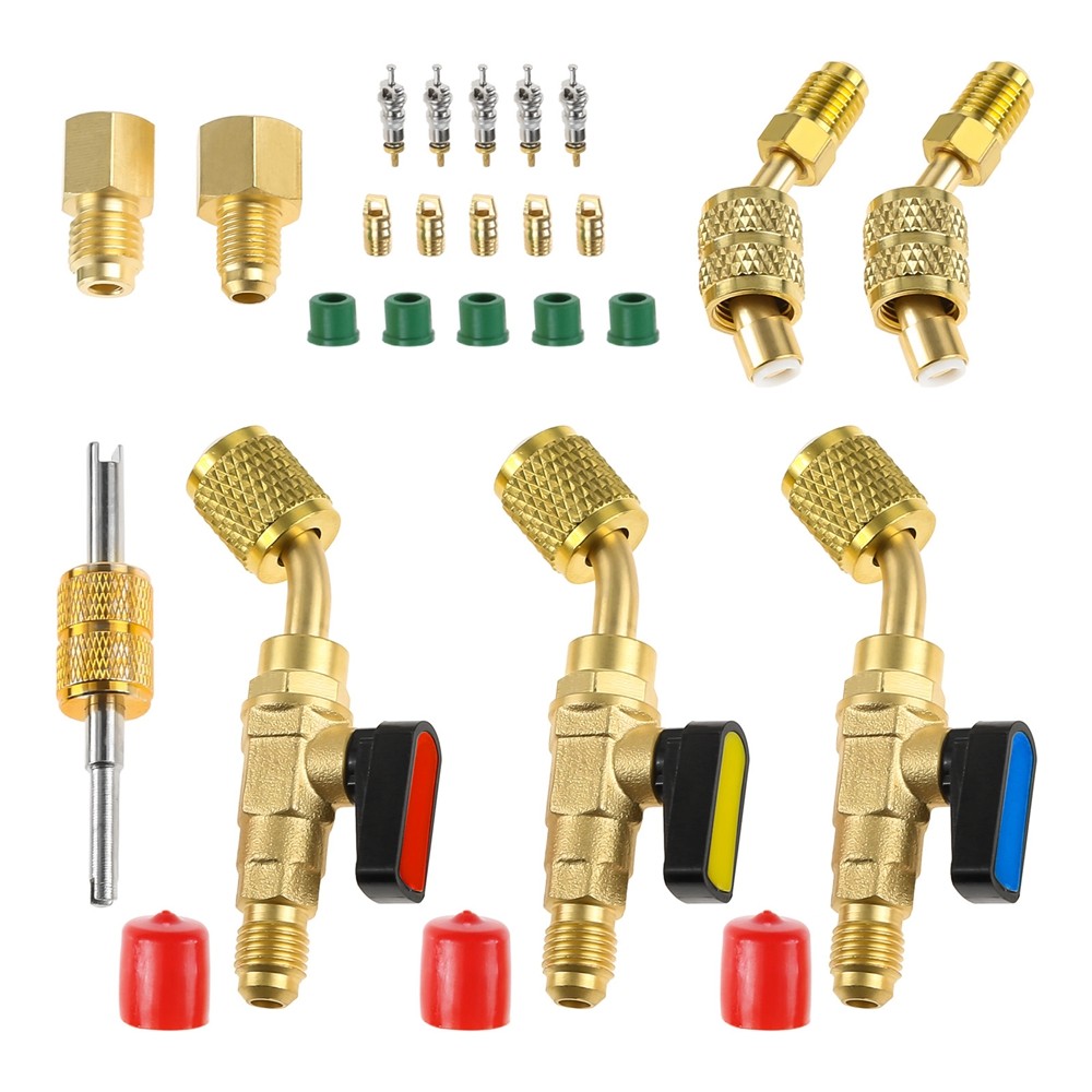 HVAC A/C Angled Ball Valve Adapter For R410A R134A R12 R22 w R410A Adapter Kit