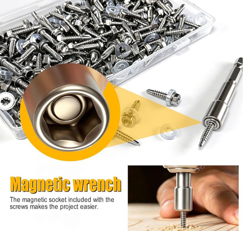 210Pcs ＃8×1″ Self Tapping Screws for Metal,410 Stainless Steel,Metal Screws Self