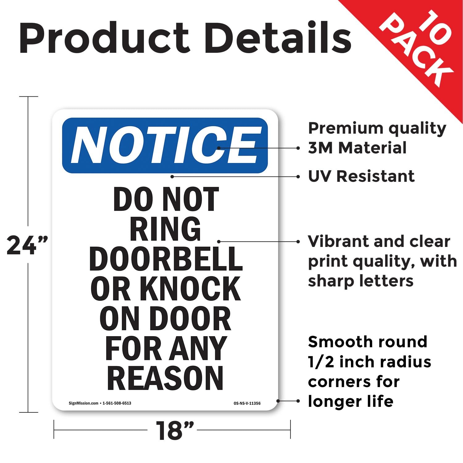 Do Not Ring Doorbell Or Knock OSHA Notice Vinyl Decal Label 24 Inch x 18 Inch…