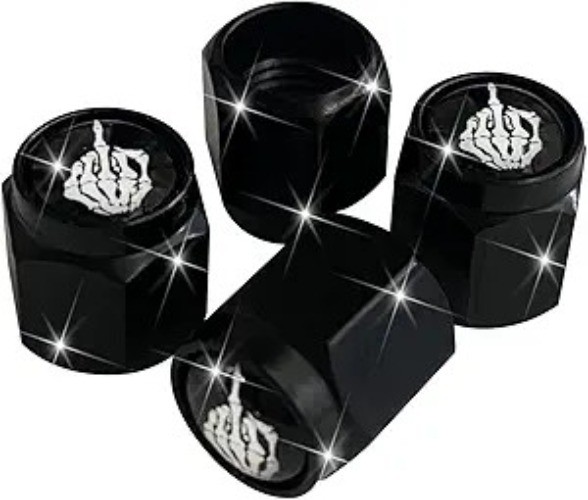 Finger Tire Valve Stem Caps Cover, 4 Pcs Metal Black Air V Color: Skull Finger