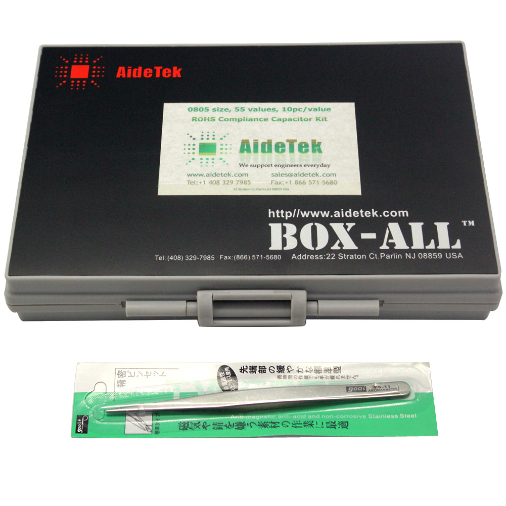 AideTek 0805 size 55 values 10PC/Value Capacitor Kit in BOX-ALL-72 free Tweezers
