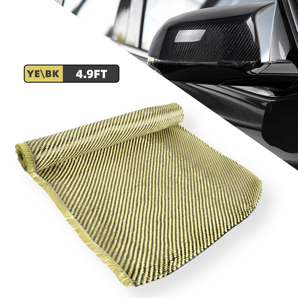 12″ x 4.9FT Twill Weave Black Yellow Carbon Fiber Fabric Cloth (3K, 9oz,12″x59″)