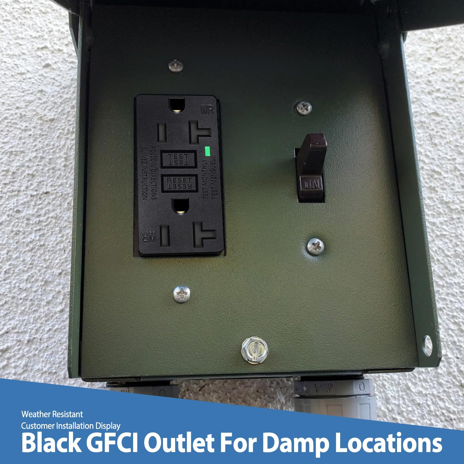 15 Amp GFI GFCI Outlet LED Indicator Tamper-Resistant Outside Receptacles Black