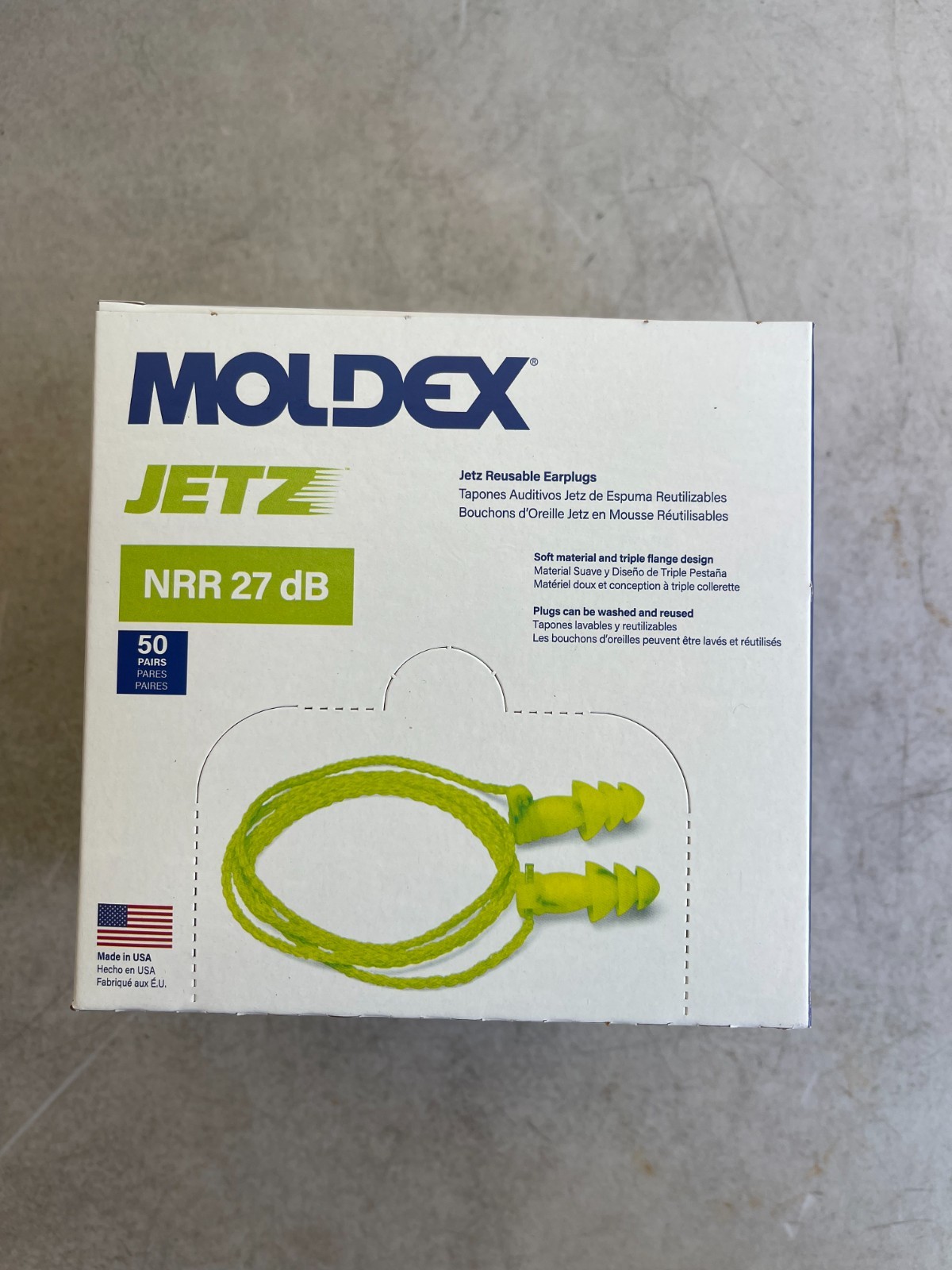 MOLDEX Jetz Earplugs NRR 27 dB Corded Reusable Hearing Protection 50 Pairs