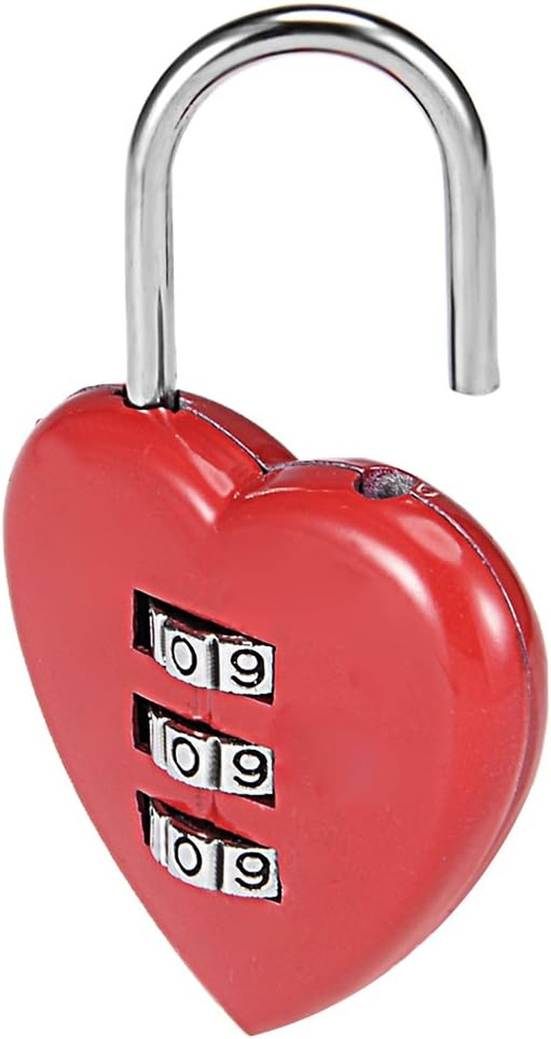 3 Digit Combination Padlock, 3Mm Shackle, Zinc Alloy Lock Heart Shaped
