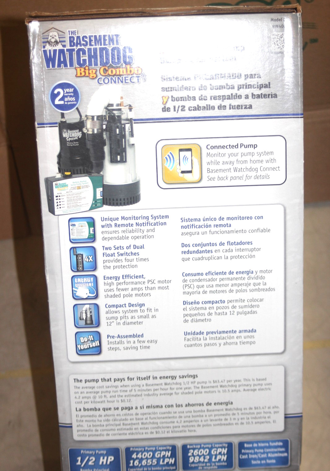NEW BASEMENT WATCHDOG BW4000 1/2 HP Combination Submersible Sump Pump w Back Up
