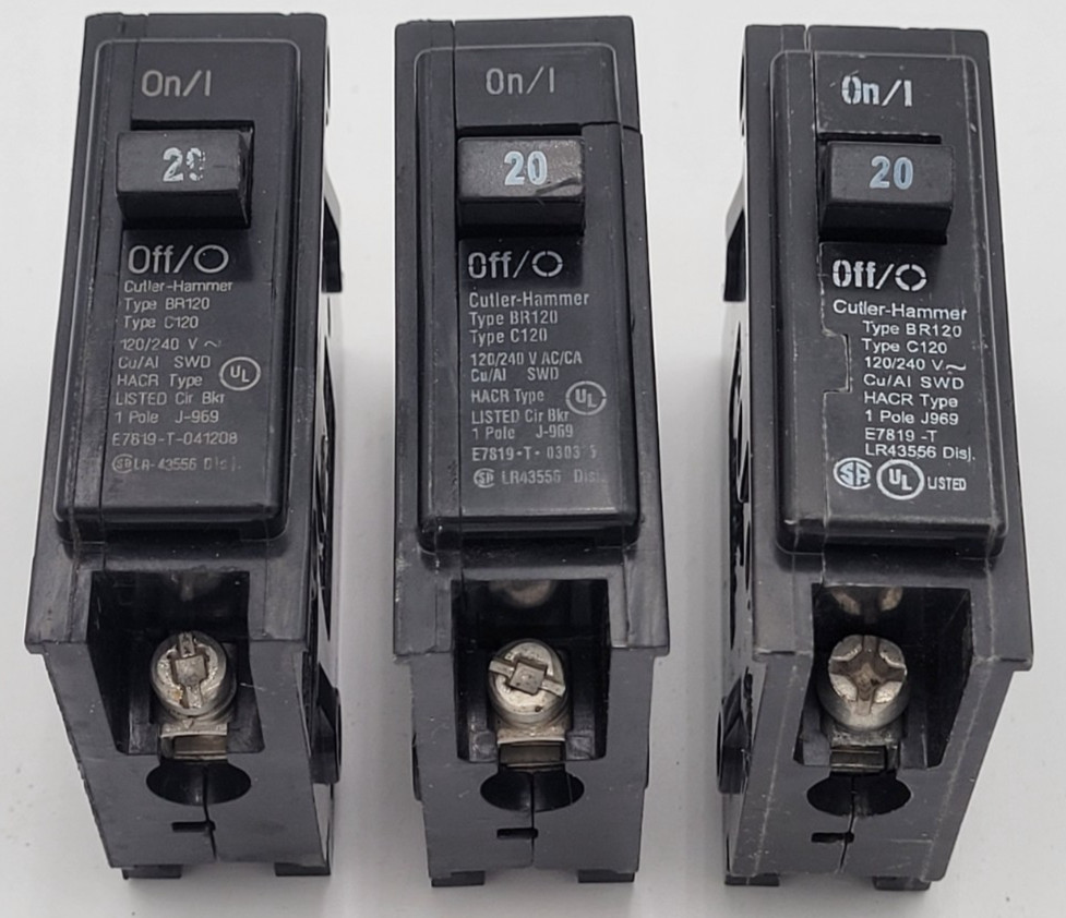 Cutler-Hammer BR120 20A 1-Pole Interchangeable Circuit Breaker USED (Choose Lot)