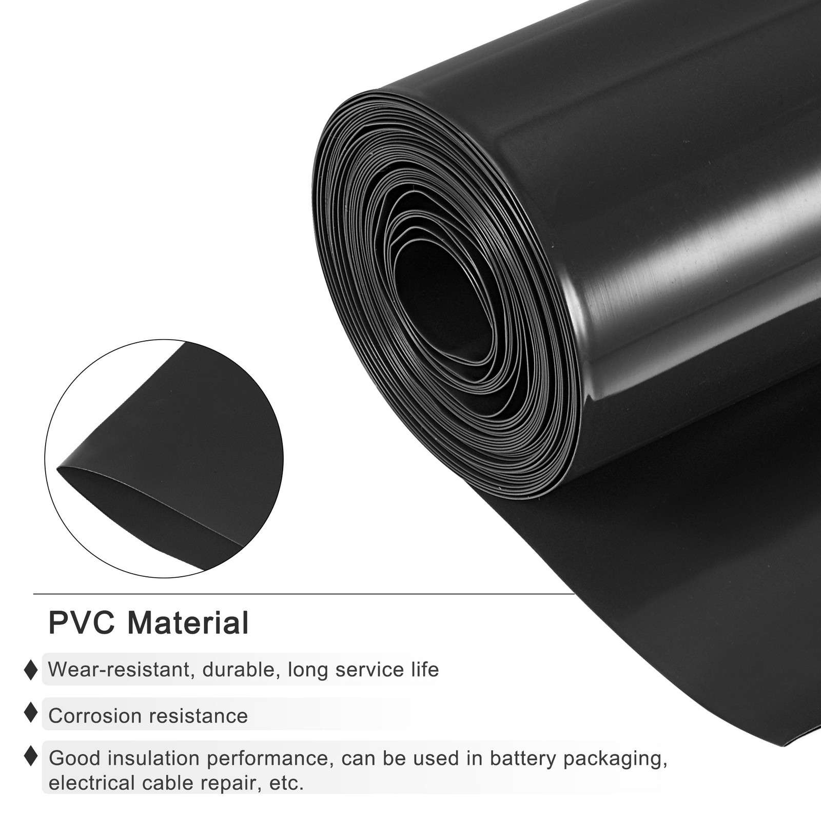 Battery Wrap PVC Heat Shrink Tubing 48mm Dia 75mm Flat 10 Feet Black