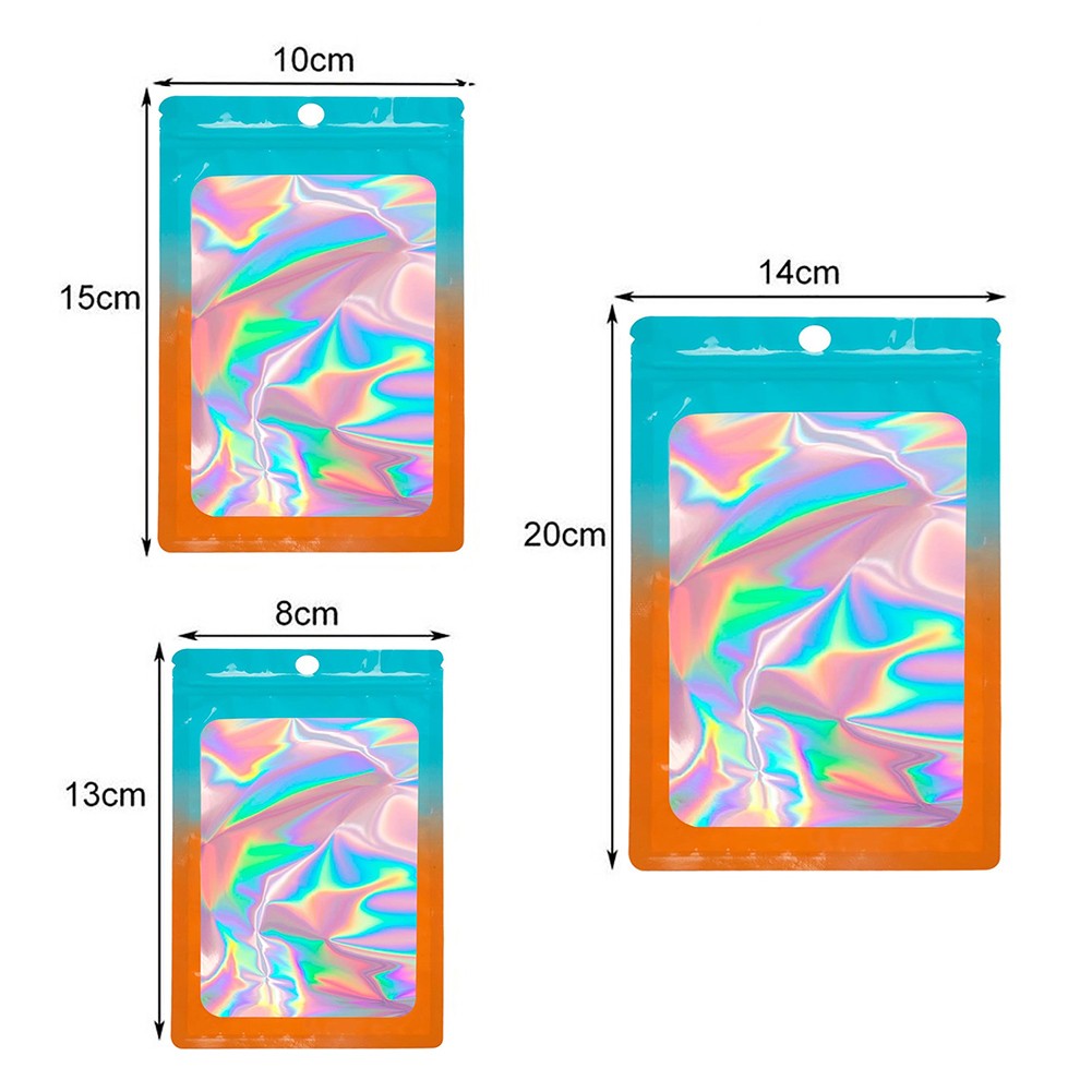 100/200 Bags Holographic Mylar Resealable Smell Proof Bags Foil Zip Seal Pouches
